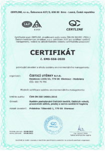 Certifikát ČSN EN ISO 14001:2016
